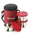 OLIVEWARE Bliss Lunch Box, 100% Leak Proof, 3 Stainless Steel Containers with BPA Free Airtight Lids (300 ml, 450 ml, 600 ml), Fabric Bag - Red & Blue